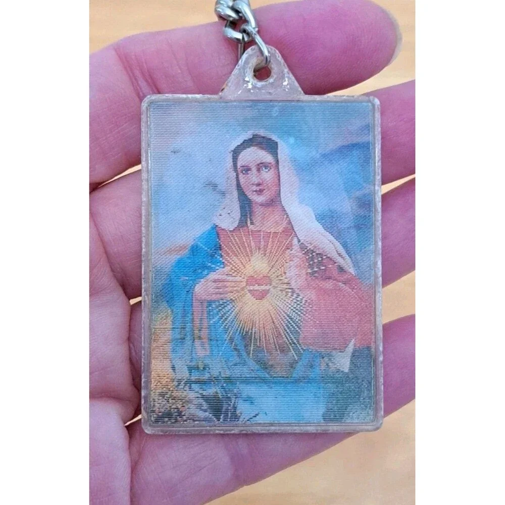 Vintage Lenticular Holographic Keychain Jesus Mary Religious Christian 2-sided